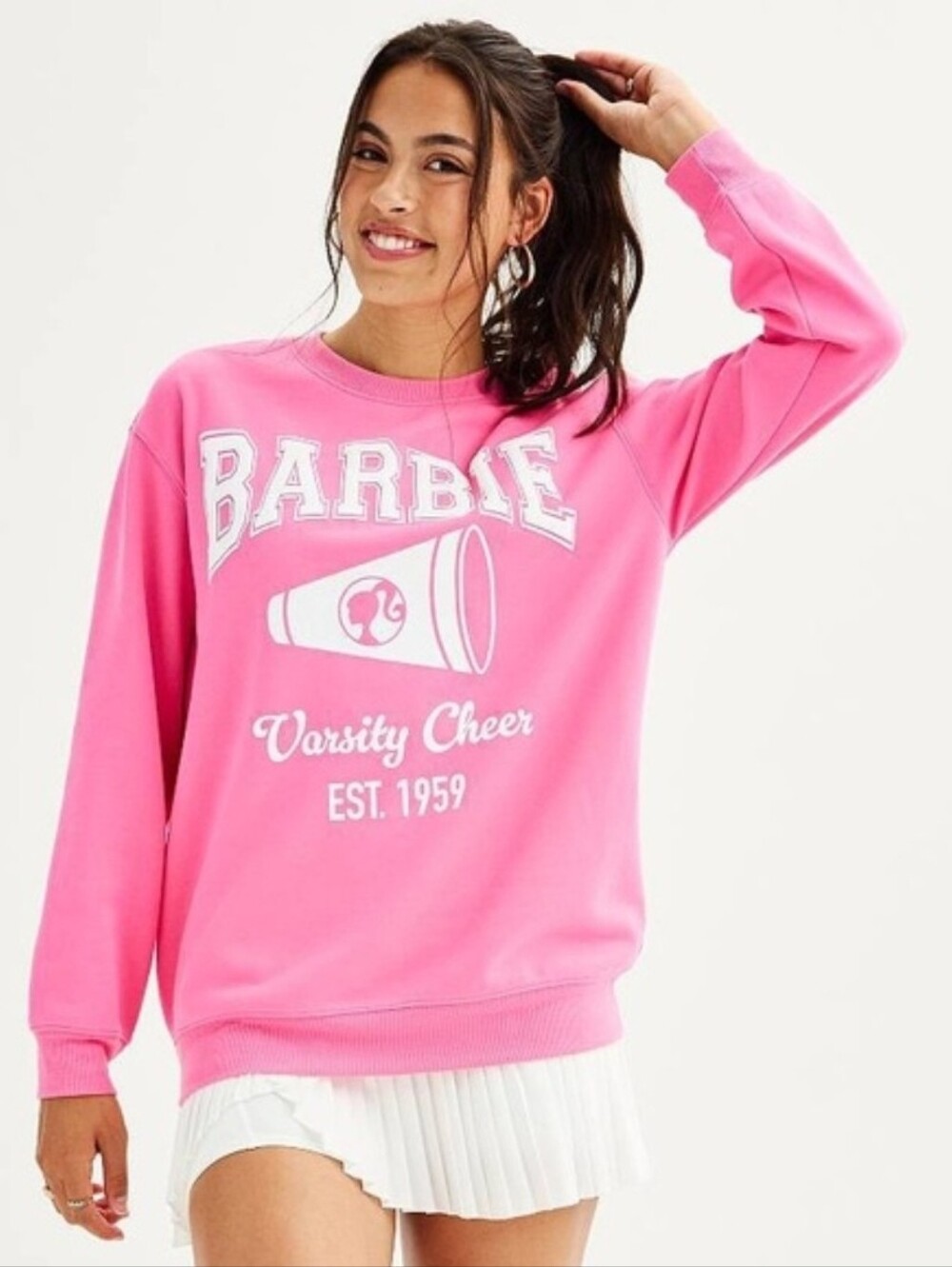 Barbie Hot Pink Varsity Cheer Crewneck Sweatshirt